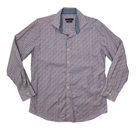Bugatchi Shirt Mens M Medium Shaped Fit Abstract Plaid Cotton Check Long Sleeve - Picture 1 of 12
